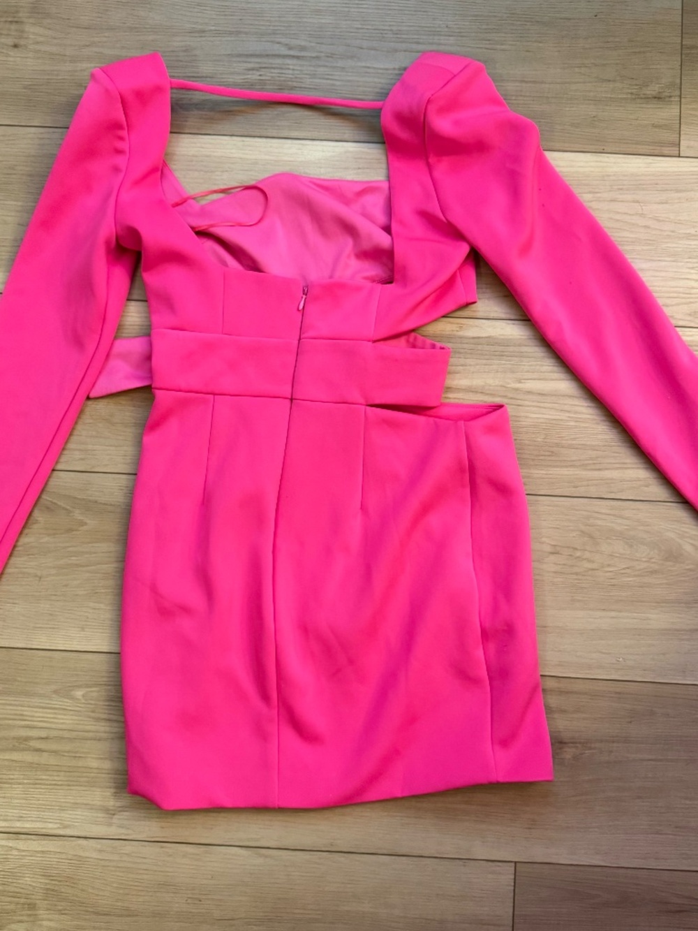 ASOS DESIGN Neon Pink Belted Long Sleeve Mini Dress - Picture 2 of 6